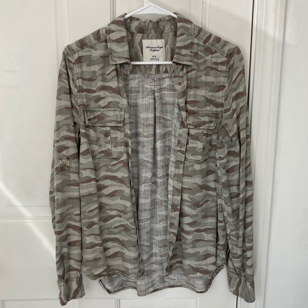American Eagle Camouflage Button Up Top